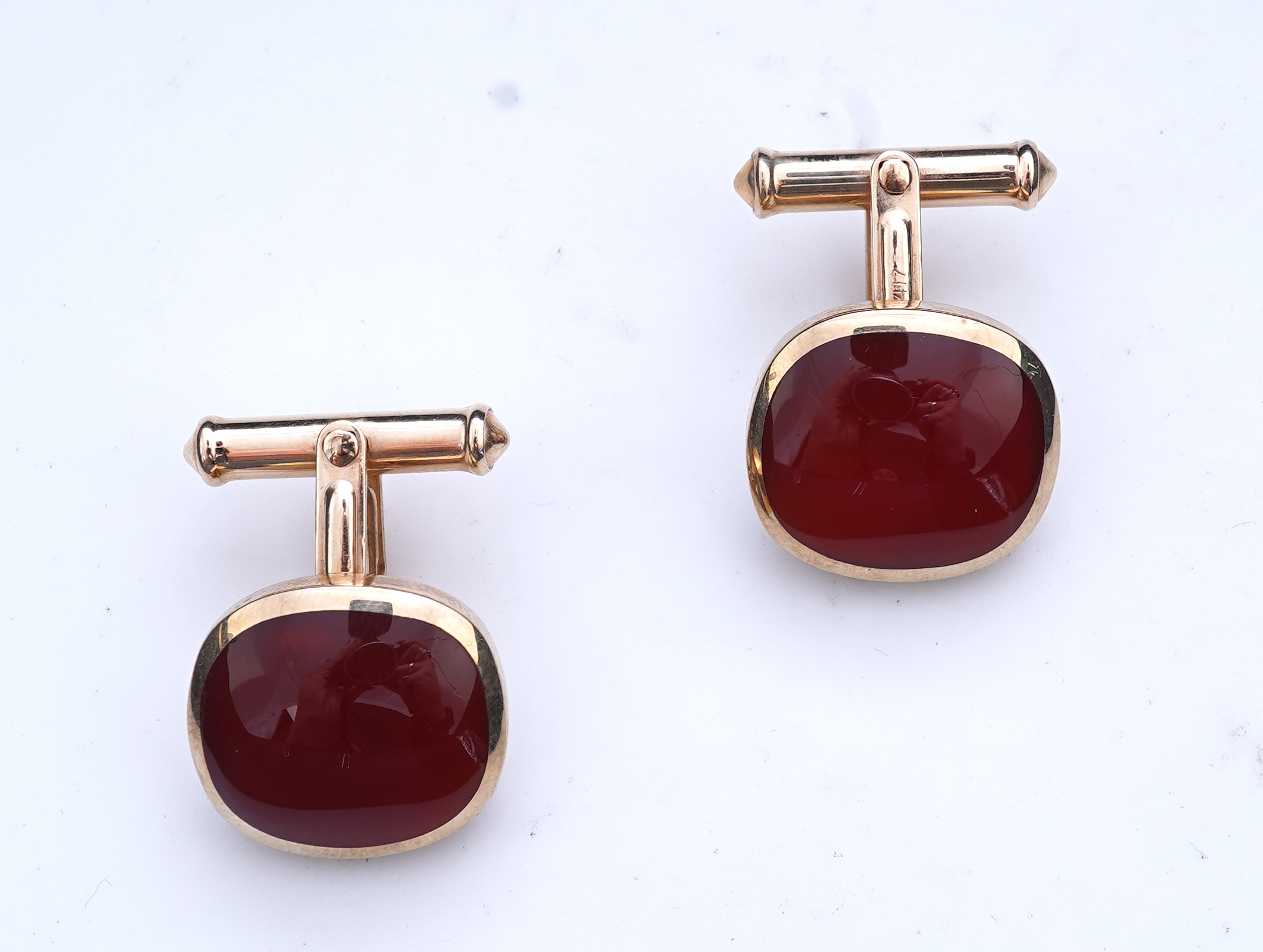 A pair of carnelian cufflinks